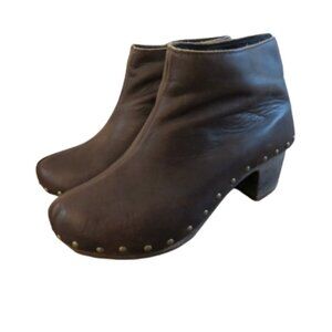 BOSABO Brown Leather Studded Clog Booties Boots Grandma Boho - Size US 6